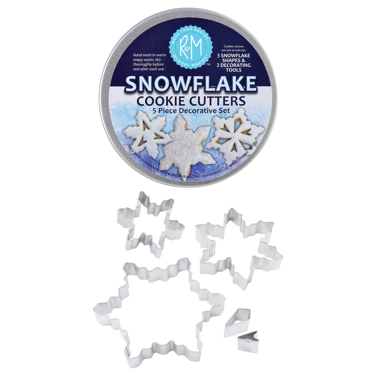 R&M International 5 Piece Snowflake Cookie Cutter Set with Storage Tin