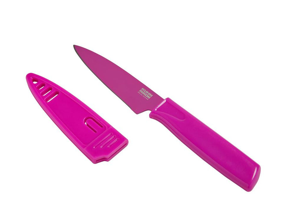 Kuhn Rikon Colori Non-Stick Straight Paring Knife with Safety Sheath, 4 inch, Fuchsia
