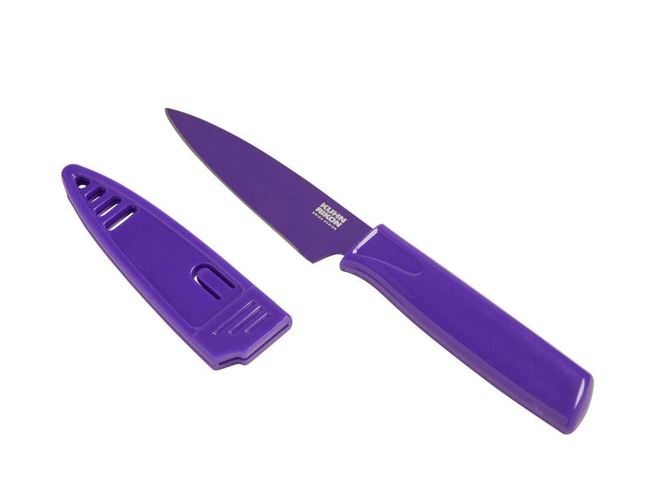 Kuhn Rikon Colori Non-Stick Straight Paring Knife with Safety Sheath, 4 inch, Purple