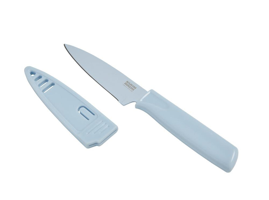 Kuhn Rikon Colori Non-Stick Straight Paring Knife with Safety Sheath, 4 inch, Light Blue