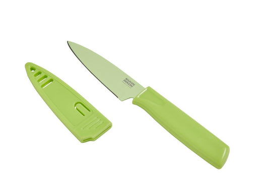 Kuhn Rikon Colori Non-Stick Straight Paring Knife with Safety Sheath, 4 inch, Light Green