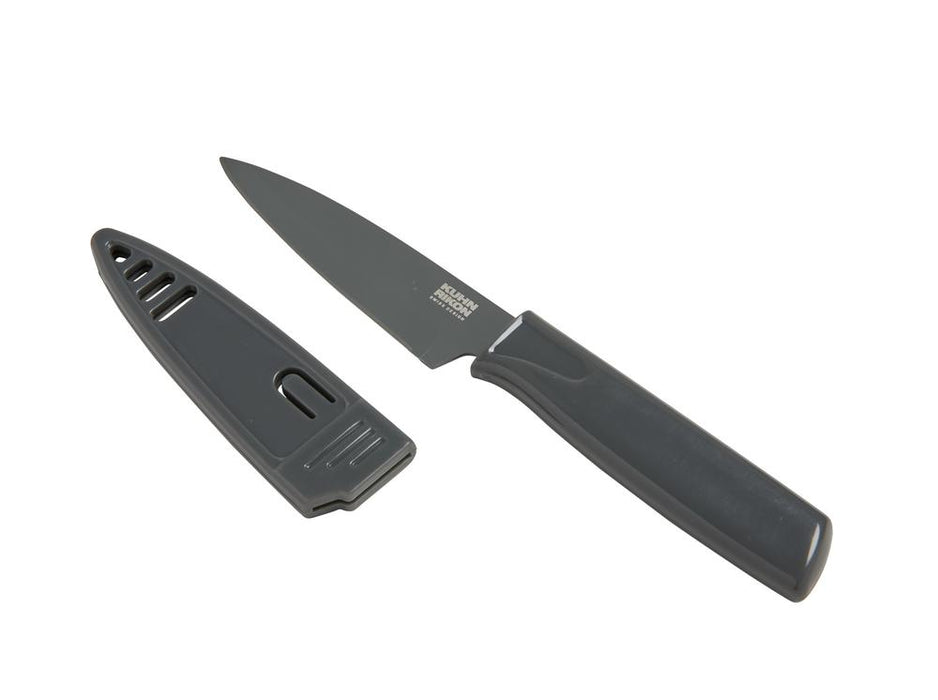 Kuhn Rikon Colori Non-Stick Straight Paring Knife with Safety Sheath, 4 inch, Gray