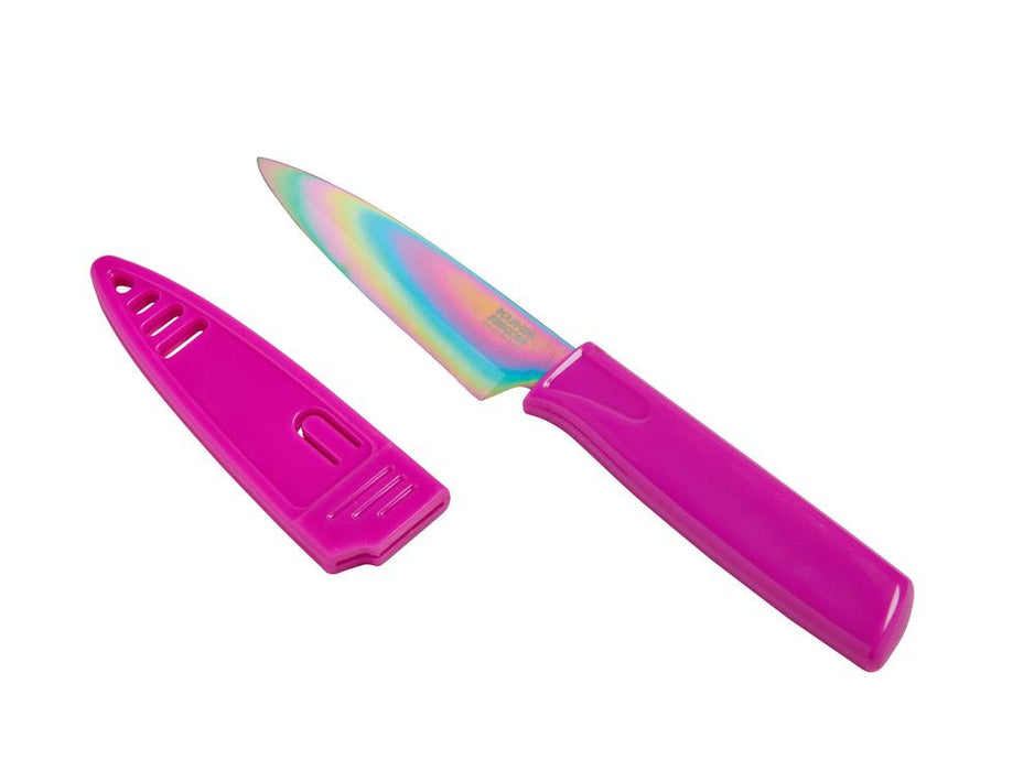 Kuhn Rikon Colori Non-Stick Straight Paring Knife with Safety Sheath, 4 inch, Rainbow