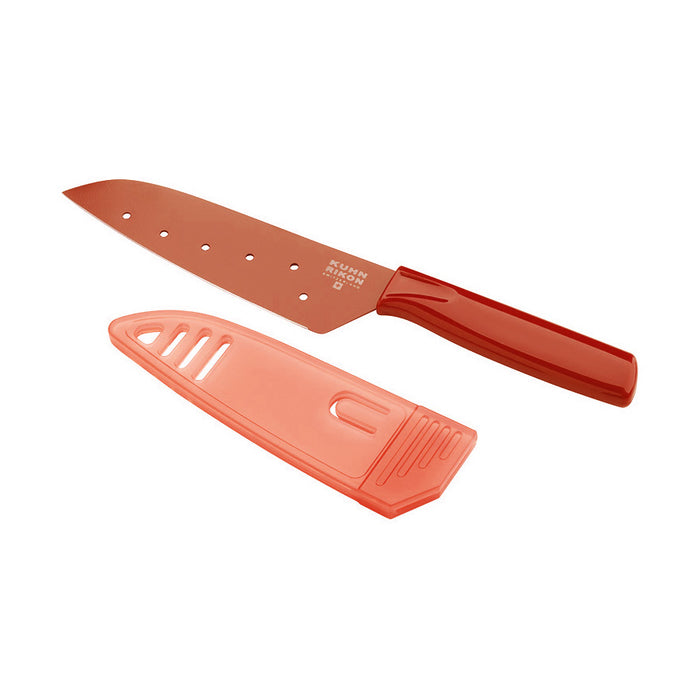 Kuhn Rikon Colori 5-Inch Santoku Knife With Sheath, Red