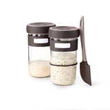 Lekue Sourdough Starter Set with 2 Jars and Silicone Spatula, Brown