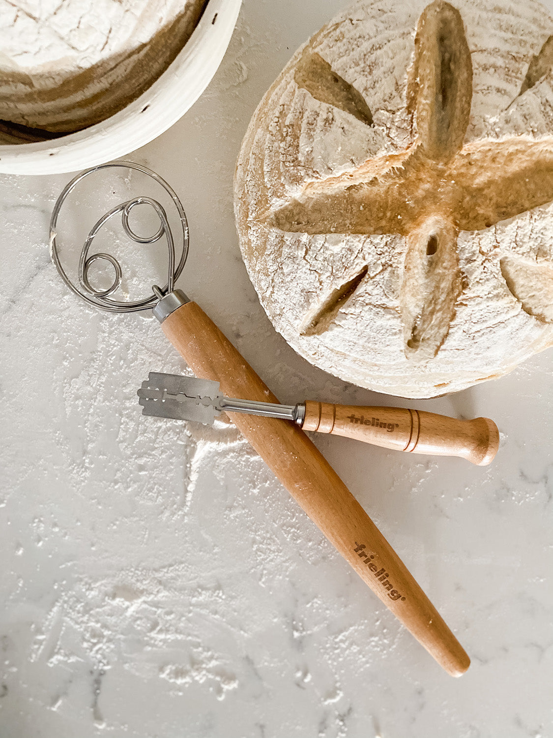 Frieling Wood and Stainless Batter and Dough Whisk for Mixing Bread Dough, 13-Inch, Natural