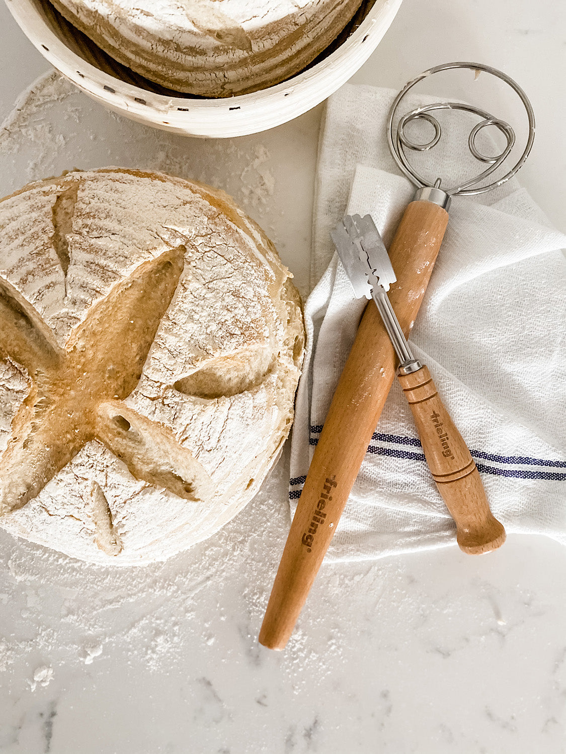 Frieling Wood and Stainless Batter and Dough Whisk for Mixing Bread Dough, 13-Inch, Natural