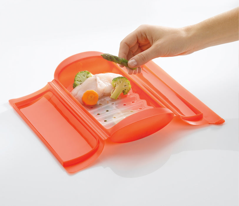Lekue Steam Case with Tray for 1 to 2 Person, Red