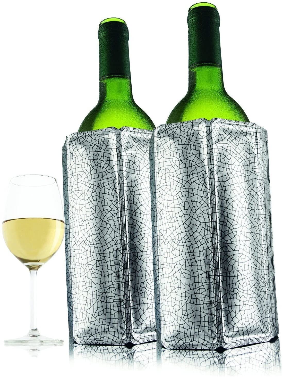 Vacu Vin Rapid Ice Active Cooler Wine Bottle Chilling Sleeve Set of 2, Silver