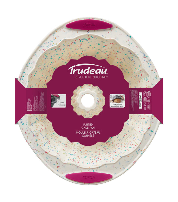 Trudeau Structure Silicone 10 Cup Fluted Cake Pan, Confetti/Fuchsia