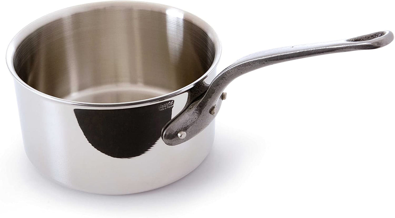 Mauviel M'Cook Ci 1.2 Quart Stainless Steel Covered Saucepan w/Cast Iron Handle, 5.5 Inch