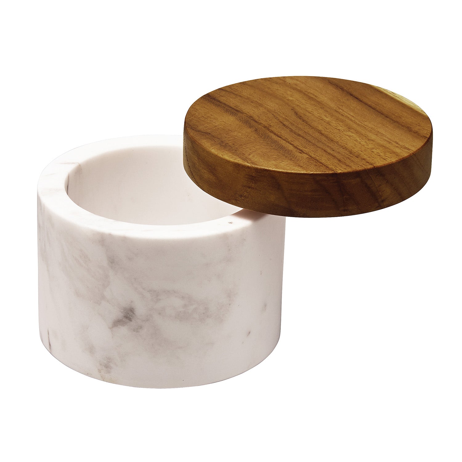 Anolon Pantryware White Marble Salt Cellar with Teakwood Lid, 5.25-Ounce