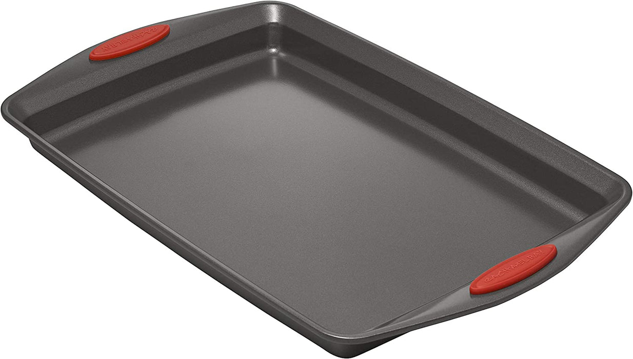 Rachael Ray 5 Piece Nonstick Bakeware Set, Gray with Red Grips
