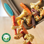 Rachael Ray Cucina Nonstick Bakeware Crisper Pan Set, 2-Piece, Latte Brown with Agave Blue Handle Grips