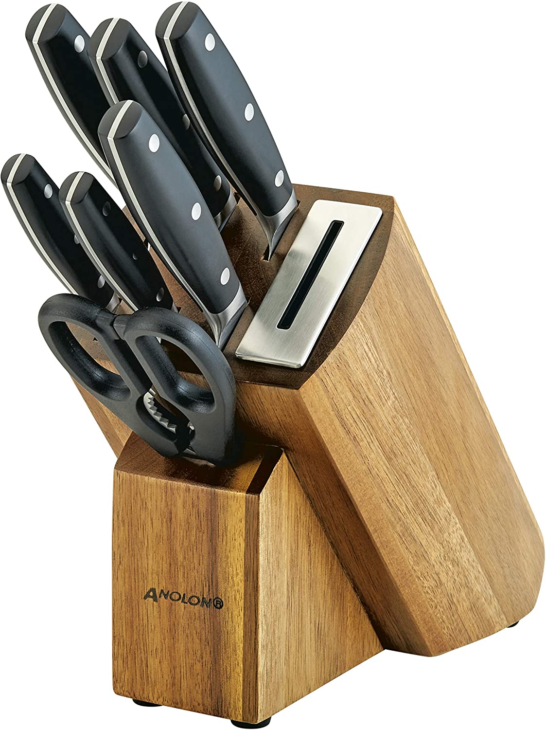Anolon AlwaysSharp 8 Piece Japanese Steel Knife Block Set with Built-In Sharpener