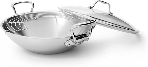 Mauviel M'Cook Stainless Steel Wok W/Glass Lid & Handles, 12.5 Inch