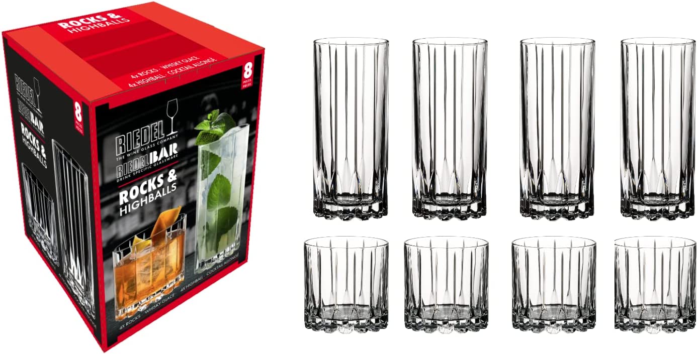 Riedel 8 Piece Bar Glassware Set, 4 Rocks and 4 Highball