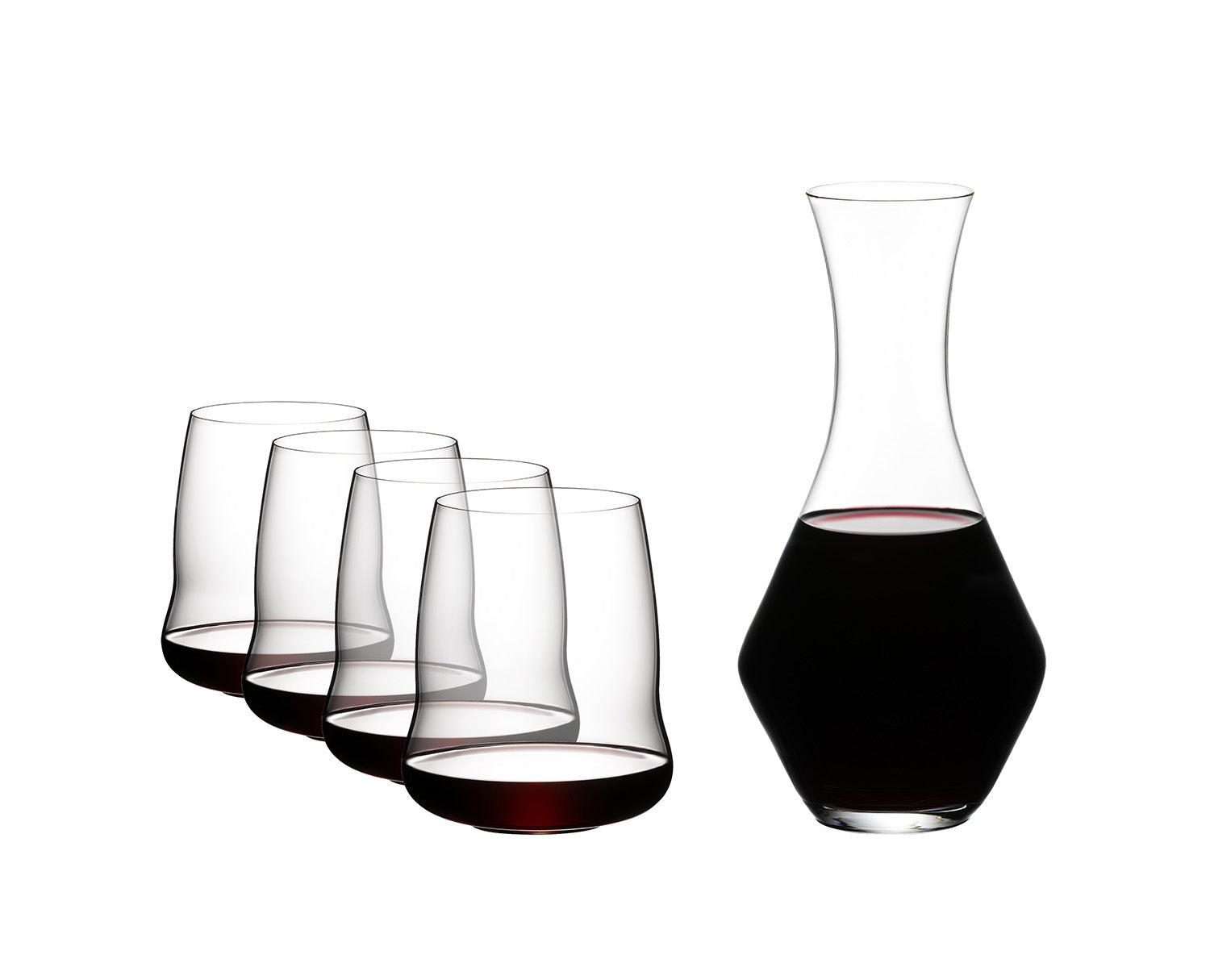 Riedel Stemless Wings Set, 4 Cabernet glasses & 1 Merlot Decanter