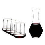 Riedel Stemless Wings Set, 4 Cabernet glasses & 1 Merlot Decanter