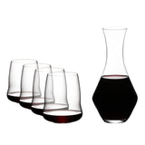 Riedel Stemless Wings Set, 4 Cabernet glasses & 1 Merlot Decanter