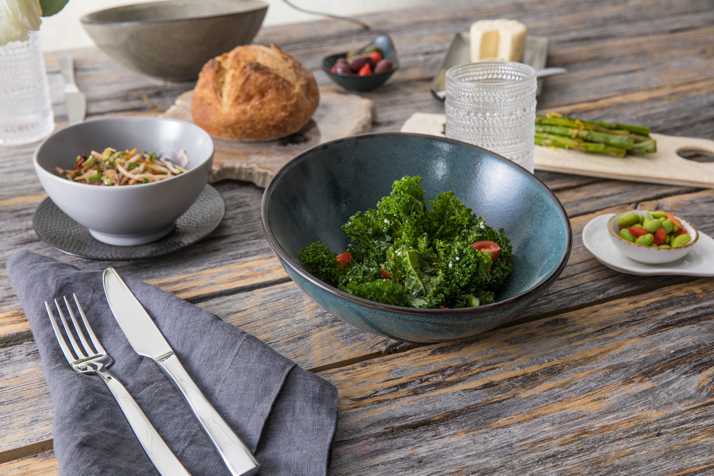 D&V Ston Porcelain Dinnerware Salad Plate, 8-Inch, Set of 6, Mist