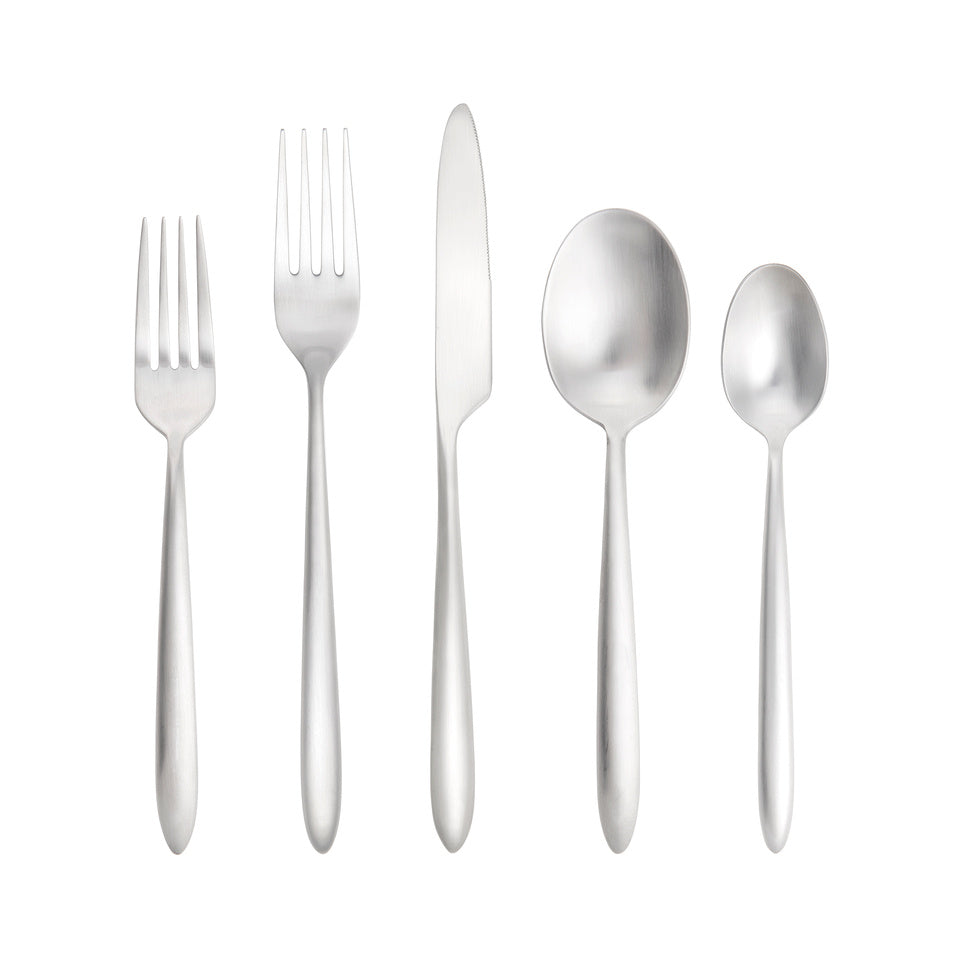 Fortessa Velo Brushed Flatware Set, 5 Piece, Brushed Stainless