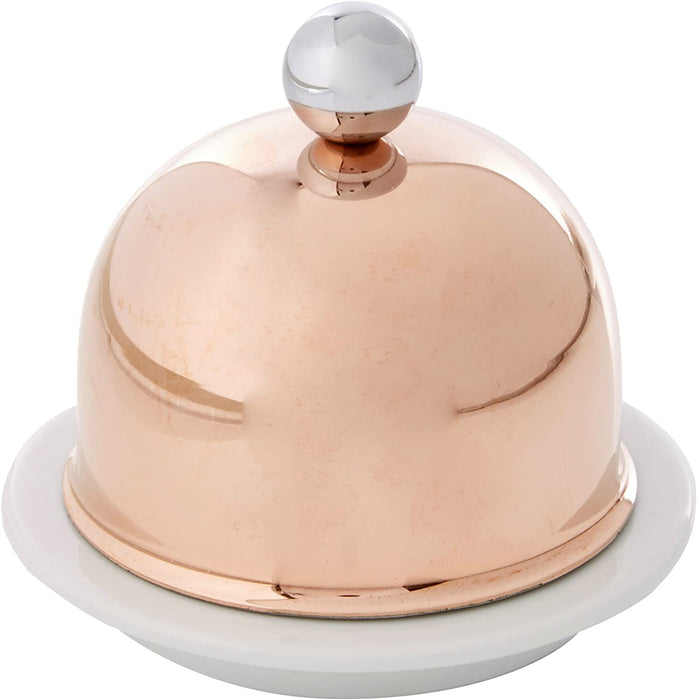 Mauviel M'Minis Porcelain Butter Dish with Copper Lid, 3.5 Inch