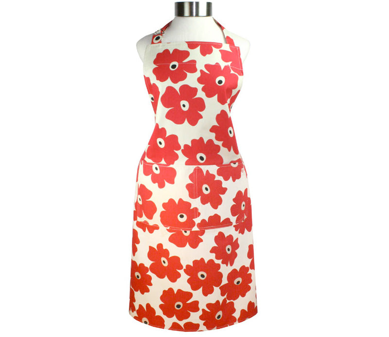 MU Kitchen MUincotton Apron Red Poppy Print 26 Inch x 35 Inch Kitchen