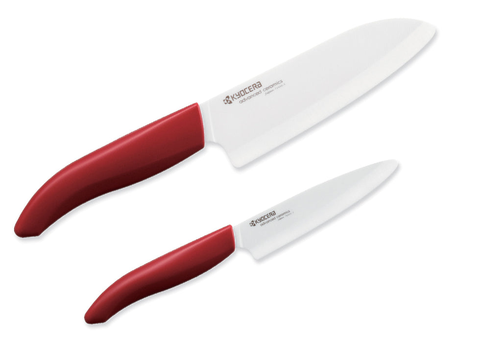 Kyocera Revolution Ceramic 5.5" Santoku & 4.5" Utility Knife Gift Set, Red