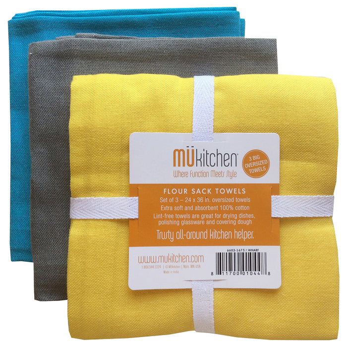 MU Kitchen 24" x 36" Flour Sack Towel - Set Of 3, Wharf