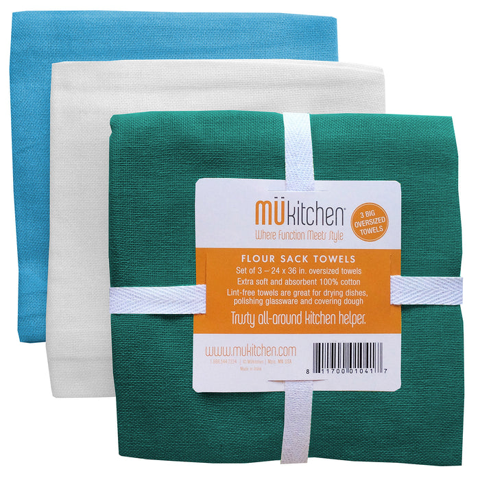 MU Kitchen 24" x 36" Flour Sack Towel - Set Of 3, Peacock