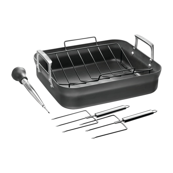 Zwilling Motion Hard Anodized 16 x 14-inch Aluminum Nonstick Roaster Pan w/ Rack & Tools