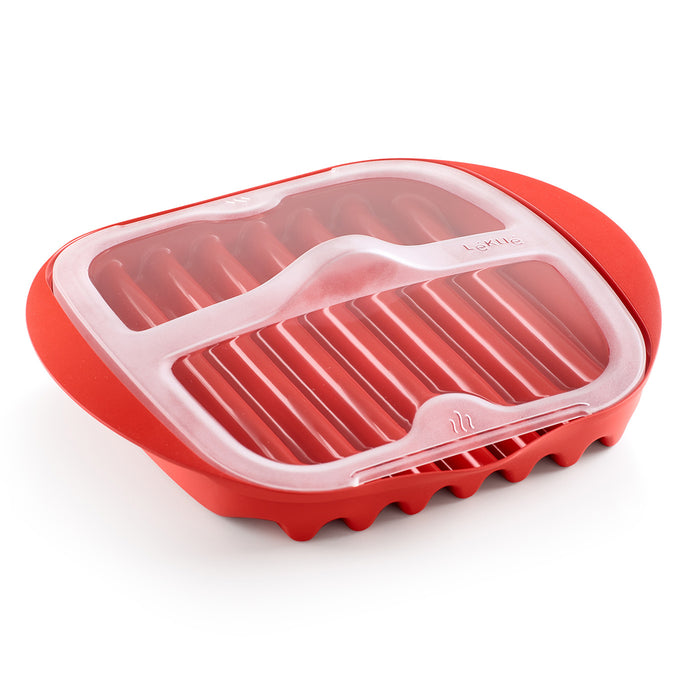 Lekue Microwave Bacon Maker & Cooker with Lid, Red
