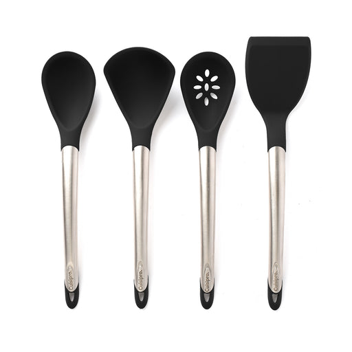 Cuisipro Silicone Kitchen Tool Set-Ladle, Turner, Spoon & Slotted Spoon, Black
