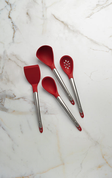 Cuisipro Silicone Kitchen Tool Set-Ladle, Turner, Spoon & Slotted Spoon, Red
