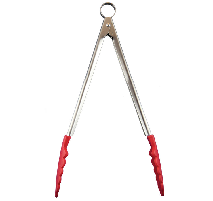Cuisipro 12 Inch Stainless Steel Silicone Locking Tongs, Red