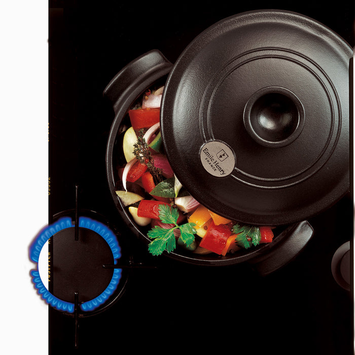 Emile Henry Flame Round Stewpot Dutch Oven, 4.2 Quart, Charcoal