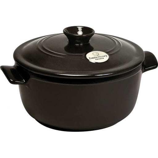 Emile Henry Flame Round Stewpot Dutch Oven, 4.2 Quart, Charcoal