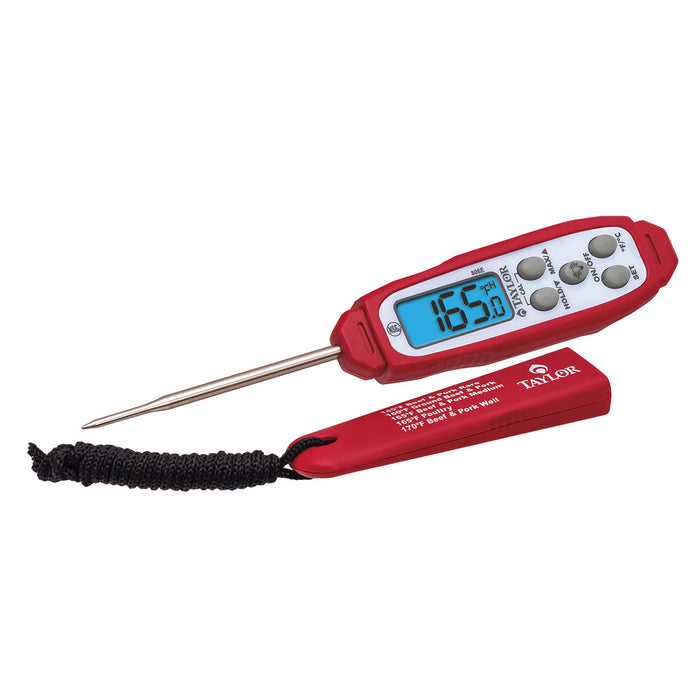 Taylor Grillworks Waterproof Digital Instant Read Thermometer, Red