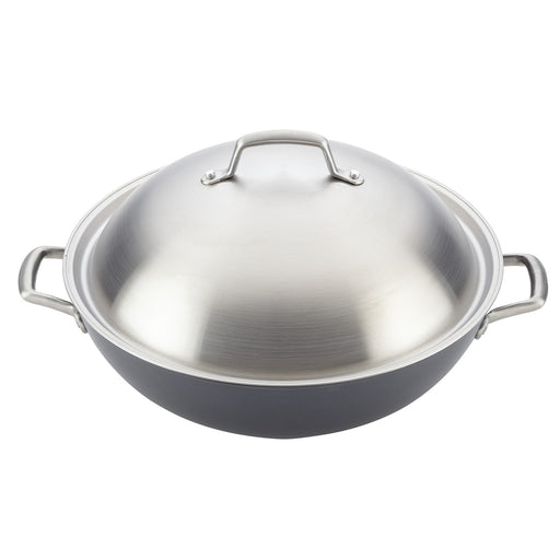 Anolon Accolade Hard Anodized Nonstick Wok with Lid, 13.5-Inch, Gray