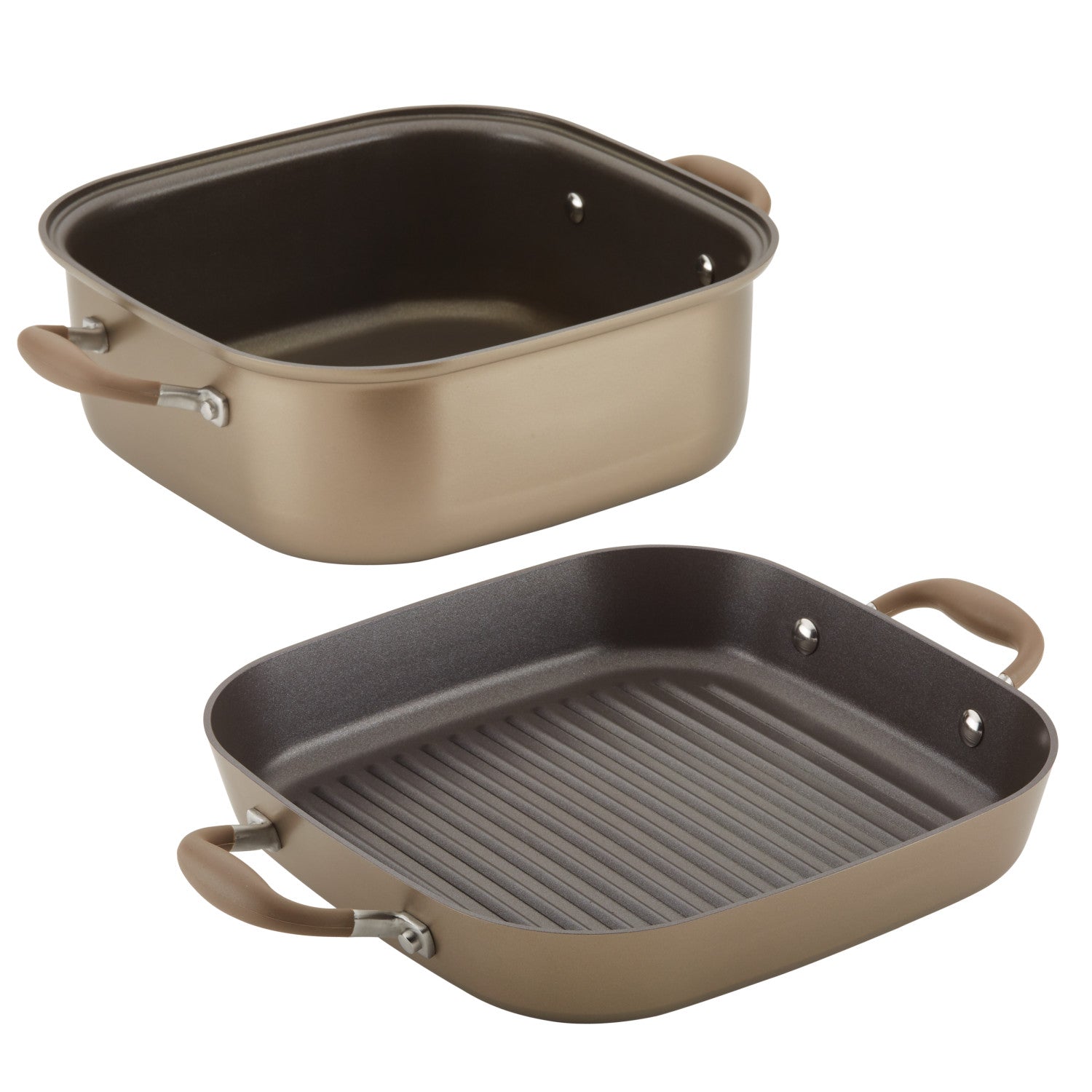 Anolon Advanced Home Hard-Anodized Nonstick Two Step Meal Cookware Set, 2-Piece, Bronze