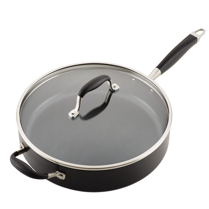 Anolon Advanced Home Hard-Anodized Nonstick Saute Pan with Helper Handle and Lid, 5-Quart, Onyx