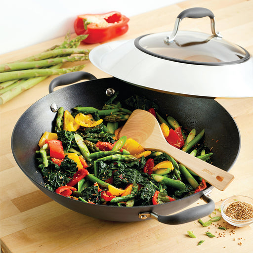 Anolon Advanced Home Hard-Anodized Nonstick Wok with Side Handles, Lid and Wooden Spoon, 14-Inch, Moonstone