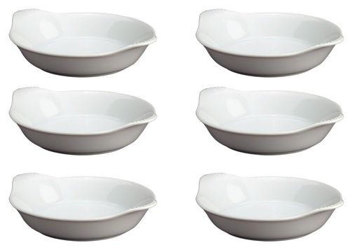 HIC Round Au Gratin Porcelain Dish, 7-1/2-Inch, 10-Ounce Capacity, Set of 6
