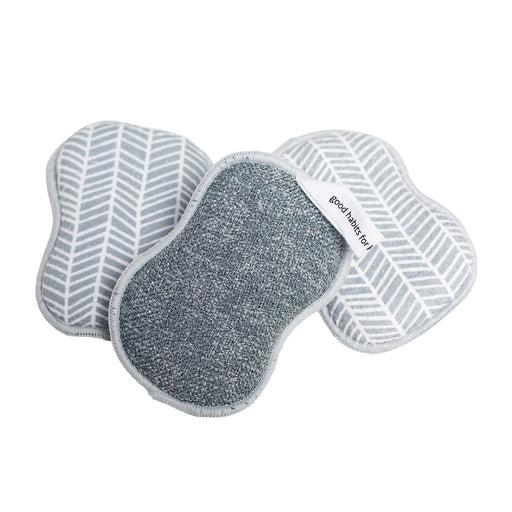 Once Again Home Co. RE:Usable Sponges, Branches Pattern, Set of 3, Gray