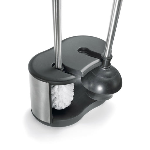 Polder Stainless-Steel Dual Bath Caddy with Toilet Brush and Plunger, Black