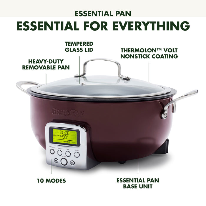 GreenPan Elite Essential Smart Electric 6 QT Skillet Pot - Sear, Saute, Cook Rice, Fantasy Fig