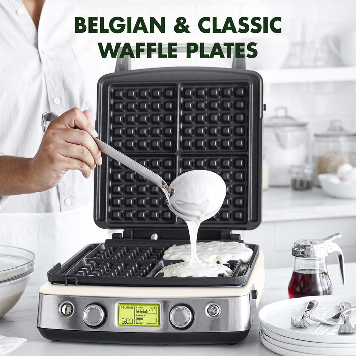GreenPan Elite 4-Square Belgian Waffle Iron with Ceramic Nonstick Plates, Cloud Cream