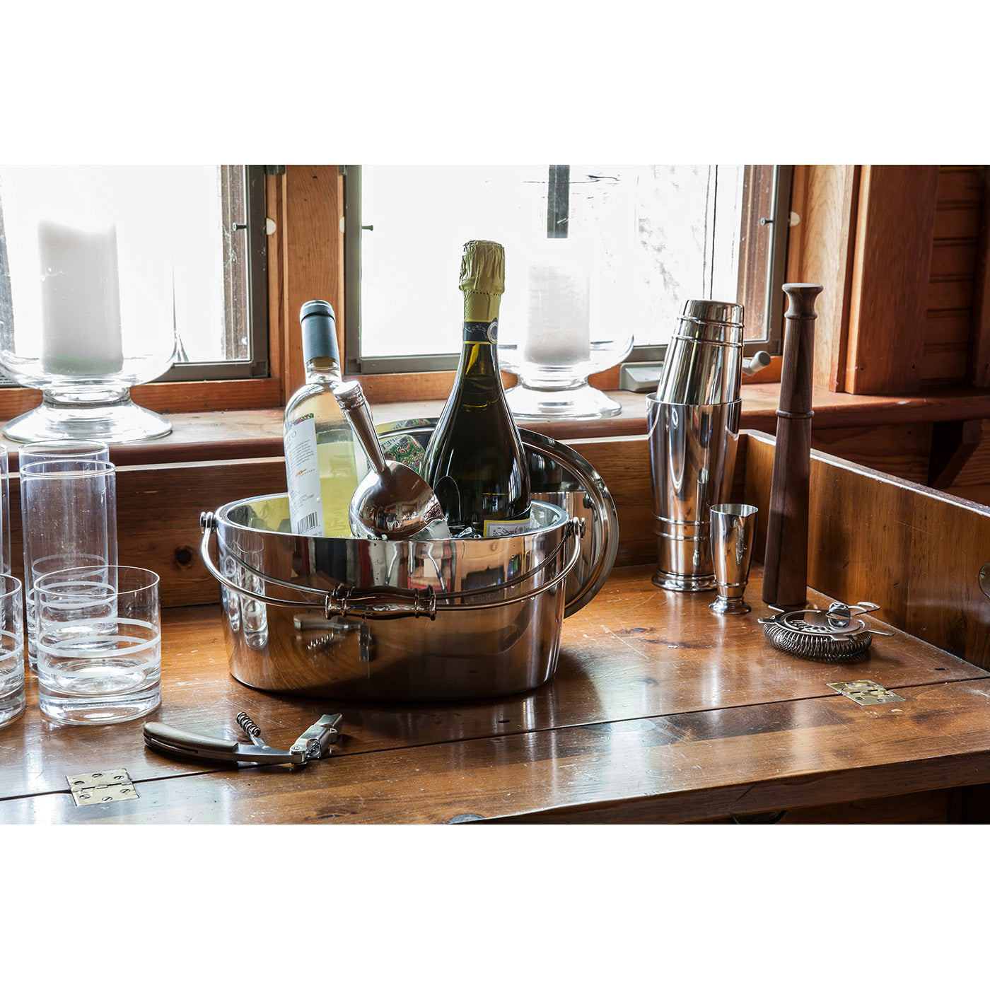 Crafthouse by Fortessa 12" x 5.25" Ice Bucket w/Handle and Drain Tray, Stainless