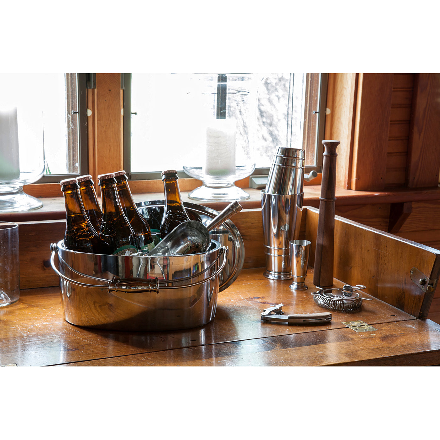 Crafthouse by Fortessa 12" x 5.25" Ice Bucket w/Handle and Drain Tray, Stainless